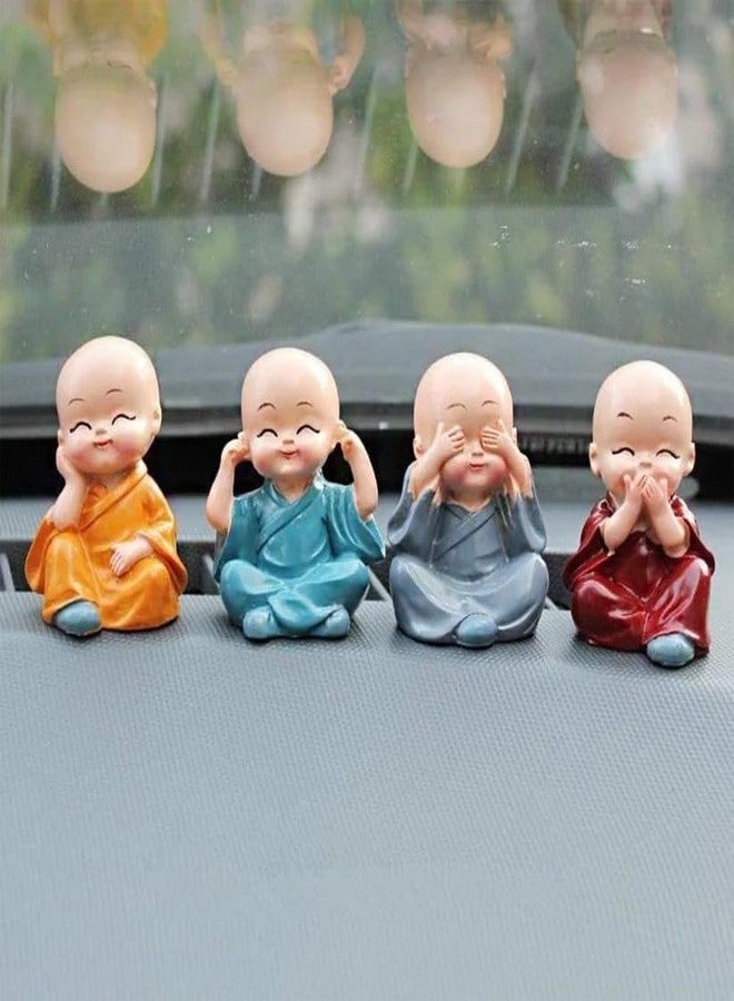 Oblivion Buddha Monk Statues Set of 4 - Miniature Buddha Monk Statues for Home Decor and Gifts, Multicolour Resin Showpiece for Indoor | Cute Monk Figurines | Ideal Gift for Birthday - Image 1